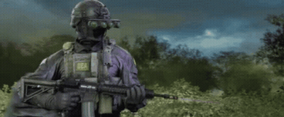 Soldiers Standing In Field With Guns And Truck GIF