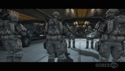 Soldiers Standing In Room With Gamespot GIF