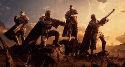 Soldiers Standing On Rock Holding Guns GIF