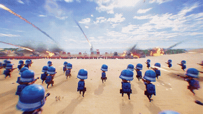 Soldiers With Blue Helmets And Backpacks GIF