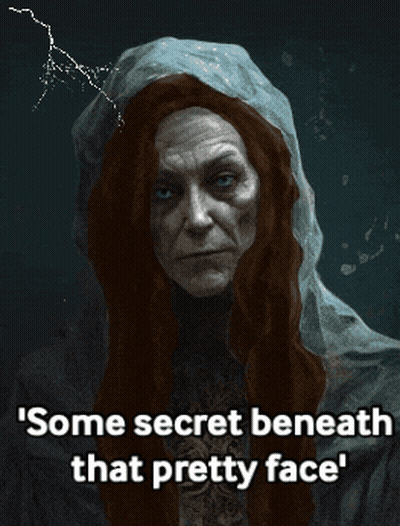 Some Secret Beneath That Pretty Face Is Written On A Dark Background GIF