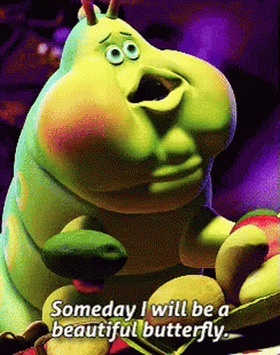 Someday I Will Be A Beautiful Butterfly Written On A Cartoon Character GIF