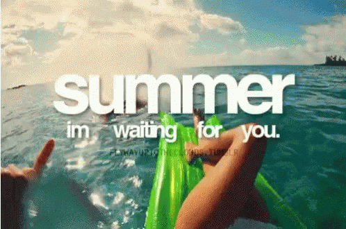 Someone Is Floating On A Green Raft In The Ocean With The Words Summer Im Waiting For You GIF