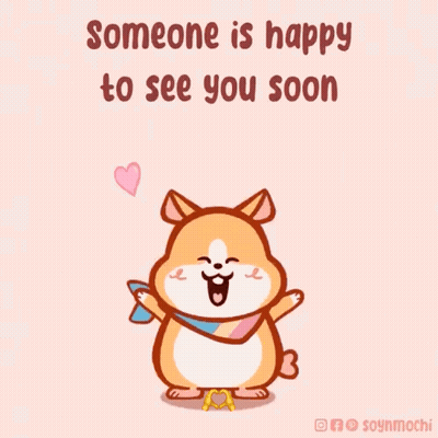 Someone Is Happy To See You Soon With A Cartoon Dog Wearing A Scarf And Hearts . GIF