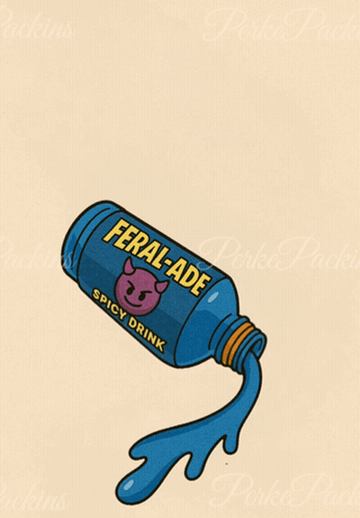 Someone 'S Been Sipping The Feral Ade Spicy Drink From A Blue Bottle GIF