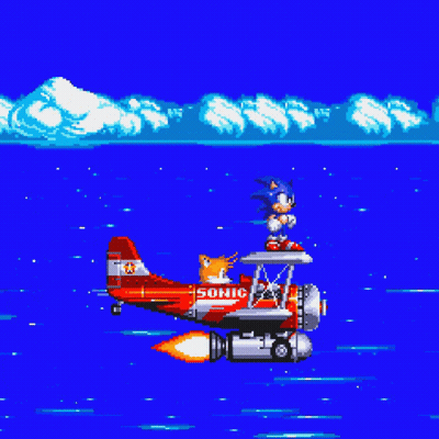 Sonic And Tails Flying In Red Airplane GIF