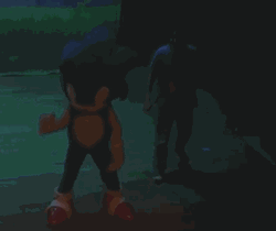Sonic The Blue Hedgehog Big Mascot Dancing In Stage GIF