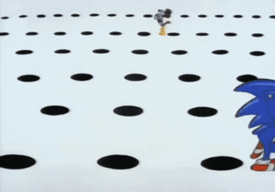 Sonic The Hedgehog And Chicken Standing By Drum GIF