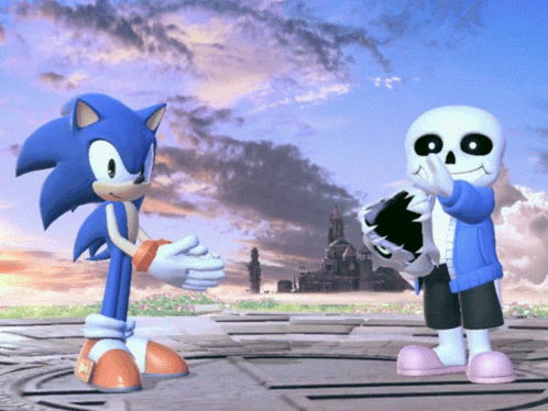 Sonic The Hedgehog And Sans The Skeleton Shake Hands GIF