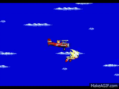 Sonic The Hedgehog Is Flying A Small Airplane In The Sky GIF