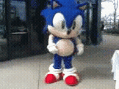 Sonic The Hedgehog Mascot On Sidewalk GIF