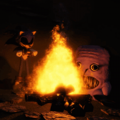 Sonic the Hedgehog Standing Next to Fire With Purple Monster