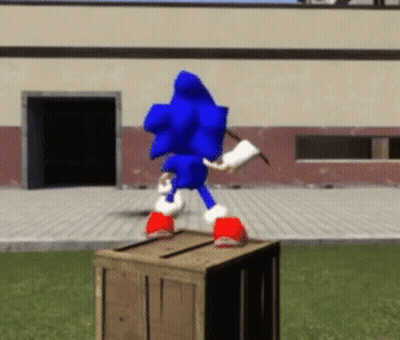 Sonic The Hedgehog Standing On Wooden Box GIF