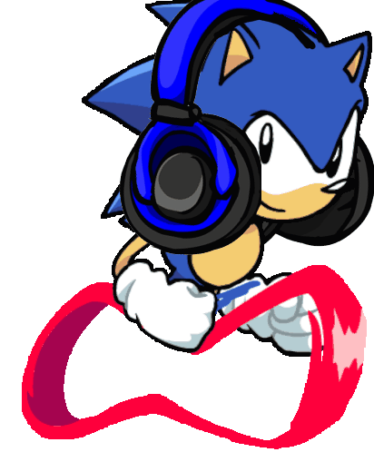 Sonic The Hedgehog Wearing Headphones And Holding A Red Ribbon GIF
