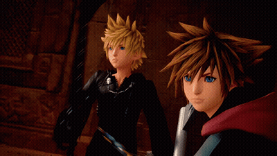 Sora And Axel Standing In Dark Room GIF
