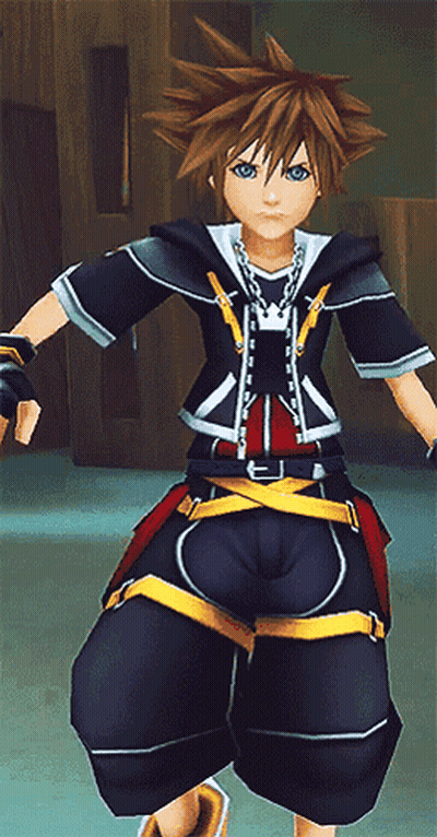 Sora From Kingdom Hearts In Black Shirt And Pants GIF