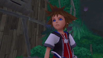 Sora From Kingdom Hearts Standing Before Wooden Wall GIF