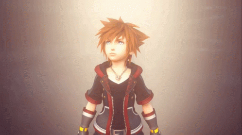 Sora From The Video Game Kingdom Hearts Is Looking Up At The Sun GIF