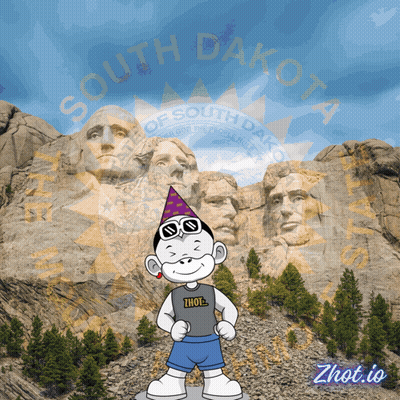 South Dakota Poster Cartoon Character In Front Of Mountain GIF