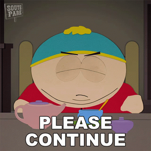 South Park Cartoon Character Sitting At Table With Teapot GIF