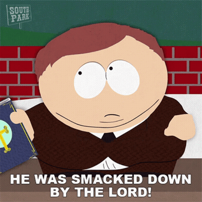 South Park Character Holding Book He Was Smacked Down By The Lord GIF