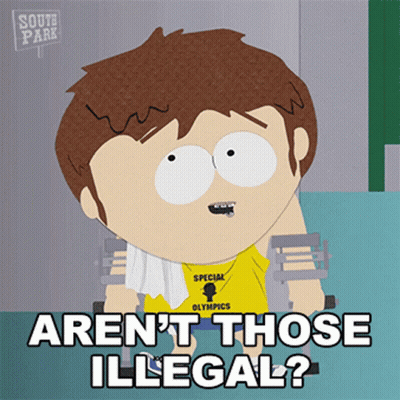 South Park Character Holding Dumbbell Says Aren't Those Illegal GIF