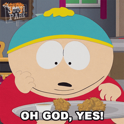 South Park Character Holding Plate Saying Oh God Yes GIF