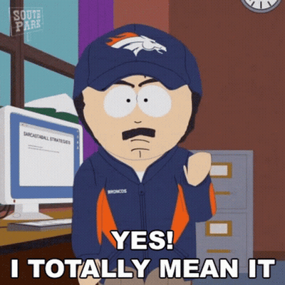South Park Character In Broncos Hat Says Yes I Totally Mean It GIF
