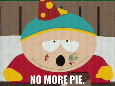 South Park Character In Party Hat Eating Chocolate Pie GIF