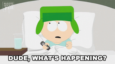 South Park Character Lying In Bed Holding Remote GIF