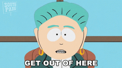 South Park Character Saying Get Out GIF