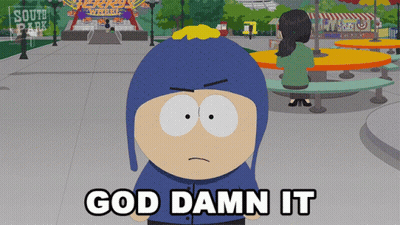 South Park Character Saying God Damn It GIF