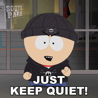 South Park Character Saying Keep Quiet GIF