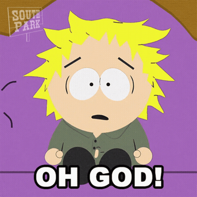 South Park Character Saying Oh God On Purple Surface GIF
