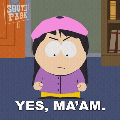 South Park Character Saying Yes Ma Am GIF