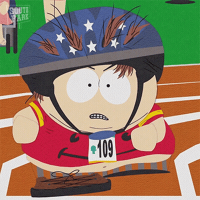 South Park Character Wearing Helmet And Bib GIF