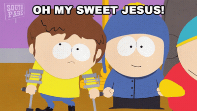 South Park Character With Crutches Oh My Sweet Jesus GIF