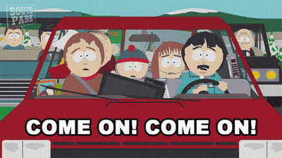 South Park Characters Driving Car Saying Come On GIF