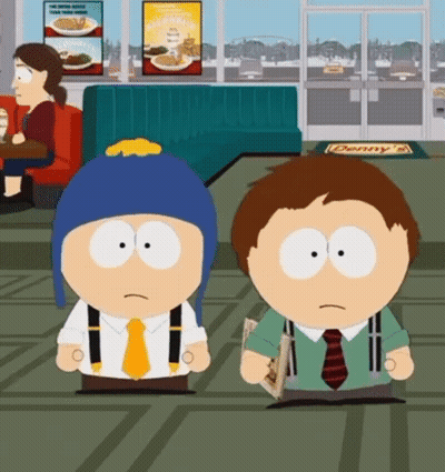 South Park Characters In Diner Holding Newspaper GIF