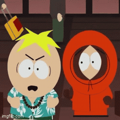 South Park Characters One With Suitcase On Head GIF