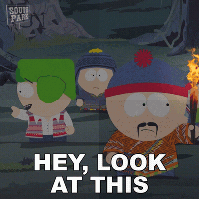 South Park Characters Saying Hey Look At This GIF