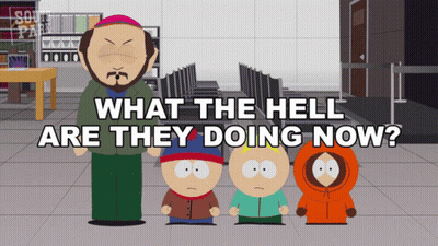 South Park Characters Saying What The Hell Are They Doing Now GIF