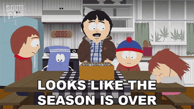 South Park Characters Sitting Around Table Saying Looks Like The Season Is Over GIF