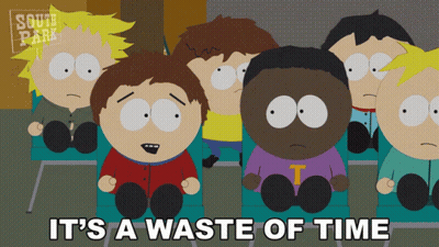 South Park Characters Sitting In Chairs Saying It's A Waste Of Time GIF