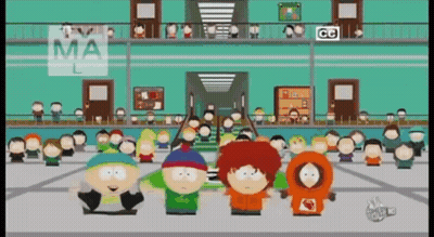 South Park Characters Standing In Hallway With TV MA Logo GIF
