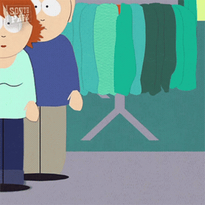 South Park Characters Standing Next To Clothes Rack GIF