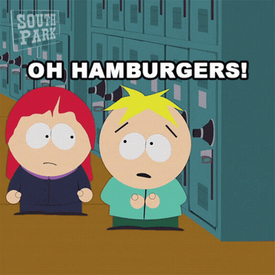 South Park Saying Oh Hamburgers In Front Of Lockers GIF