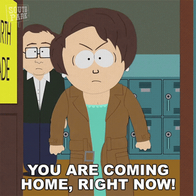 South Park Woman In Front Of Lockers Saying You Are Coming Home Right Now GIF