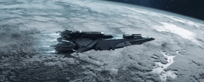 Space Ship Flying Over Earth GIF