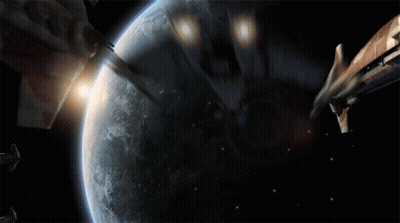 Spaceship Flying Over Earth GIF